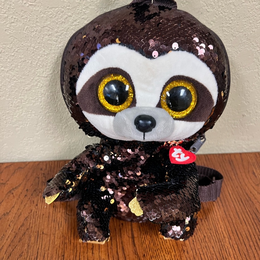 TY Sequin backpack Sloth dangler Plush with Gold Accents